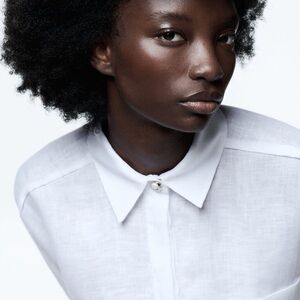 Zara white oversized linen button down shirt Large